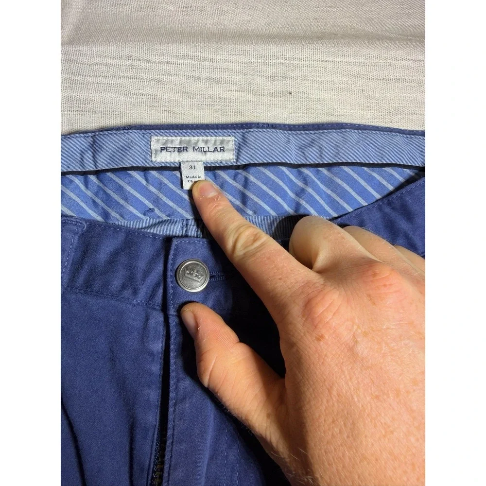 Peter Millar Men's EB66 Blue Chino Pants, 31x30, Performance Golf